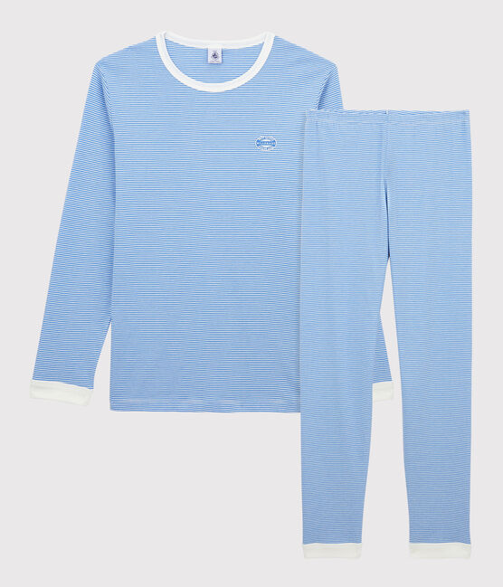 Pijama milrayas de algodón orgánico azul para niño/niña azul BRASIER/gris MARSHMALLOW