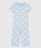 Pijama corto azul de corazón de algodón ecológico de niña azul JASMIN/blanco MARSHMALLOW