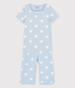 Pijama corto azul de corazón de algodón ecológico de niña