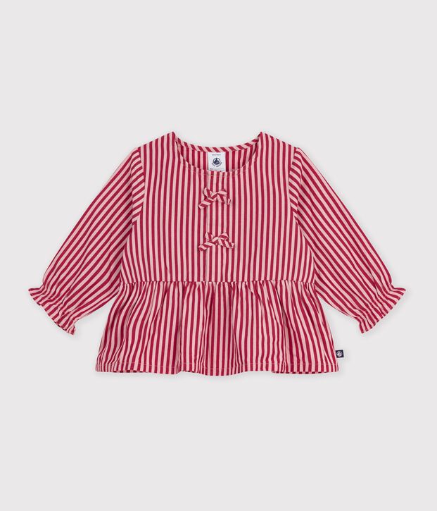 Blusa de algod&oacute;n de manga larga a rayas para beb&eacute; rosa/rosa