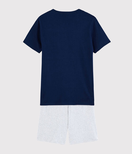 Pijama corto liso de canalé unisex azul MEDIEVAL/gris POUSSIERE