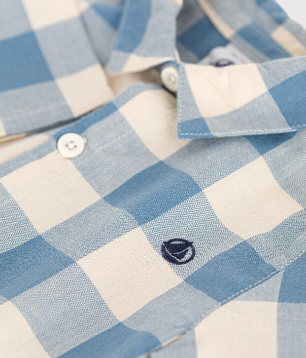 Camisa de franela para beb&eacute; azul/crudo