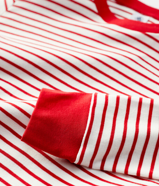 Camiseta marinera de algodón de mujer blanco MARSHMALLOW/rojo TERKUIT
