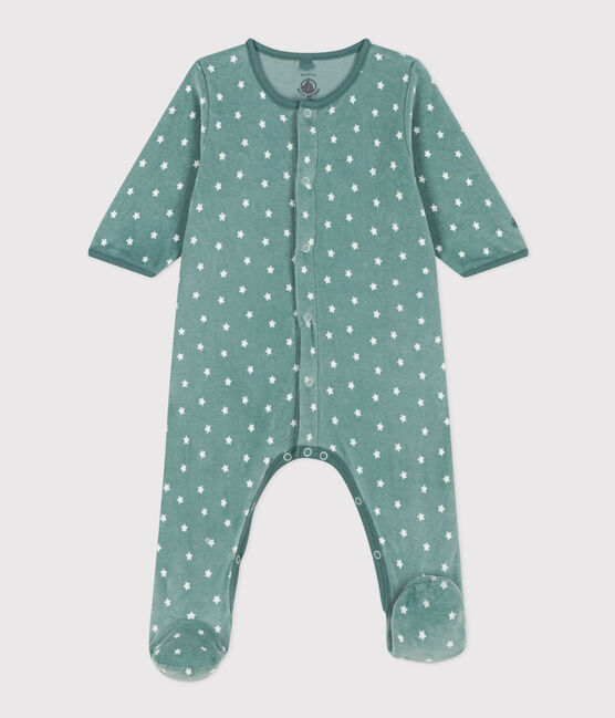 Pijama de terciopelo con estrellas para bebé azul BRUT/blanco MARSHMALLOW