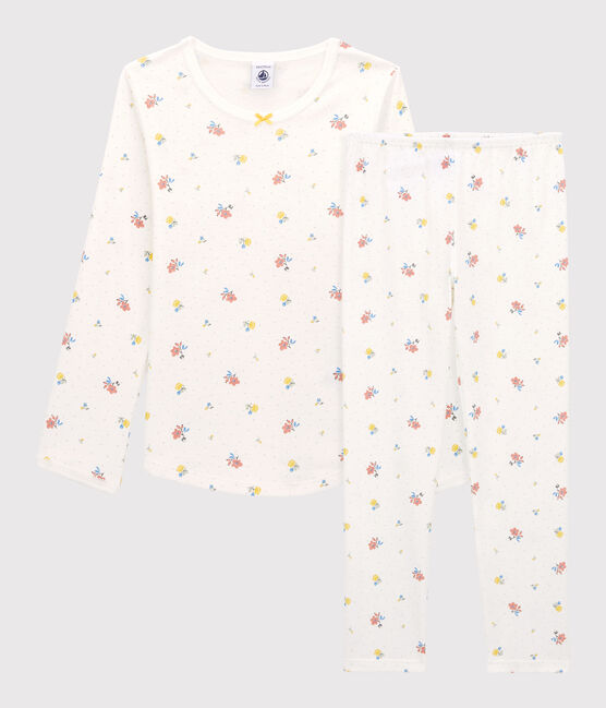 Pijama con flores de algodón de niña blanco MARSHMALLOW/blanco MULTICO