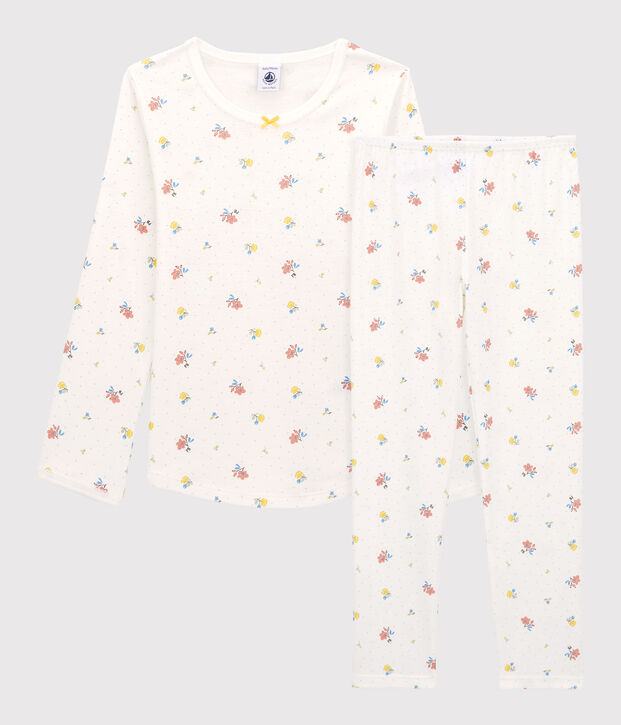 Pijama con flores de algod&oacute;n de ni&ntilde;a blanco/multicolor
