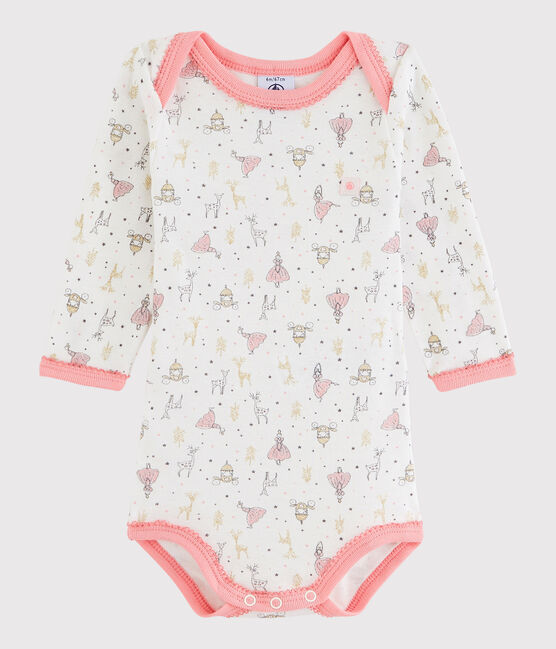 Bodi de manga larga de bebé niña blanco MARSHMALLOW/rosa GRETEL