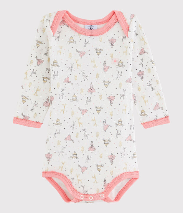 Bodi de manga larga de beb&eacute; ni&ntilde;a blanco/rosa