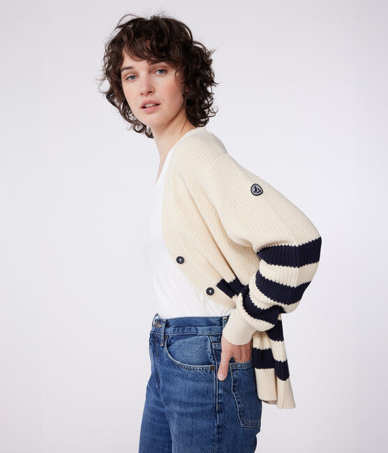 Cárdigan de algodón a rayas para mujer blanco AVALANCHE/azul SMOKING