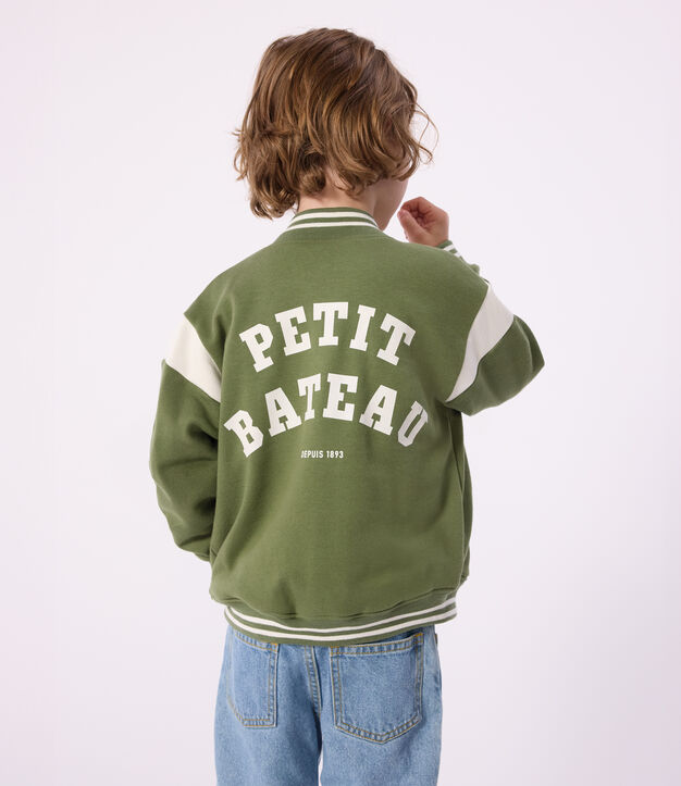 Chaqueta teddy infantil de algod&oacute;n verde/crudo