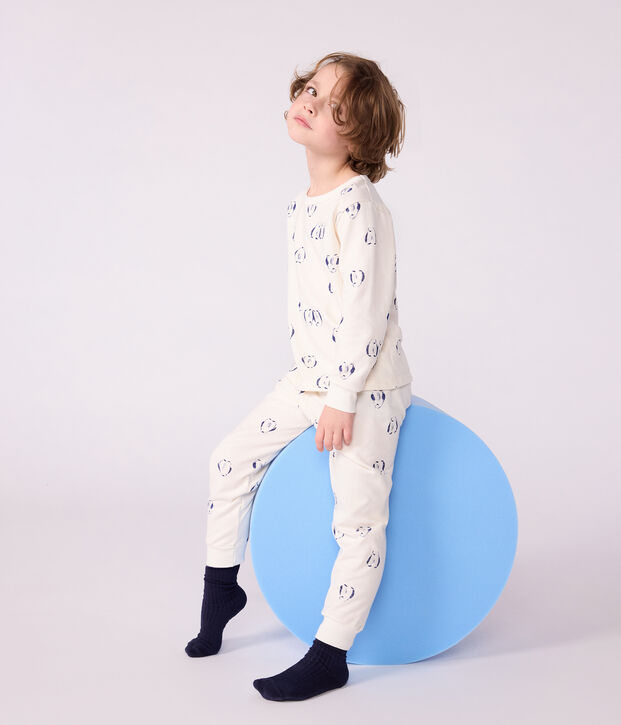 Pijama infantil de felpa con estampado de ping&uuml;inos azul/azul