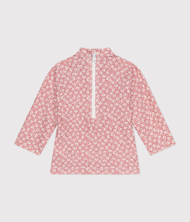 Camiseta de ba&ntilde;o anti UV para beb&eacute; rosa/blanco