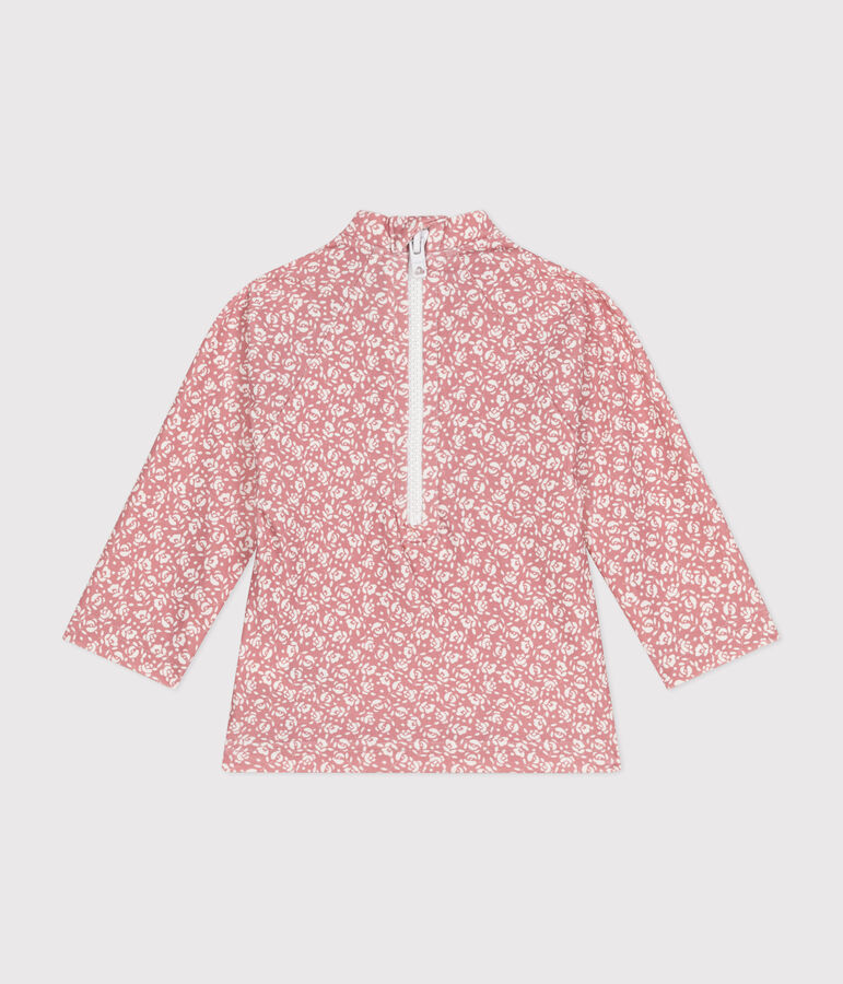 Camiseta de ba&ntilde;o anti UV para beb&eacute; rosa/blanco