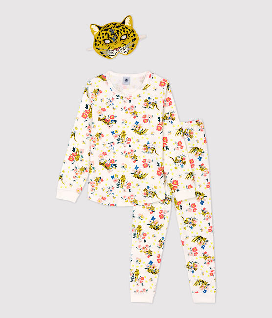 Pijama fosforescente con estampado de pantera de niña de algodón blanco MARSHMALLOW/blanco MULTICO
