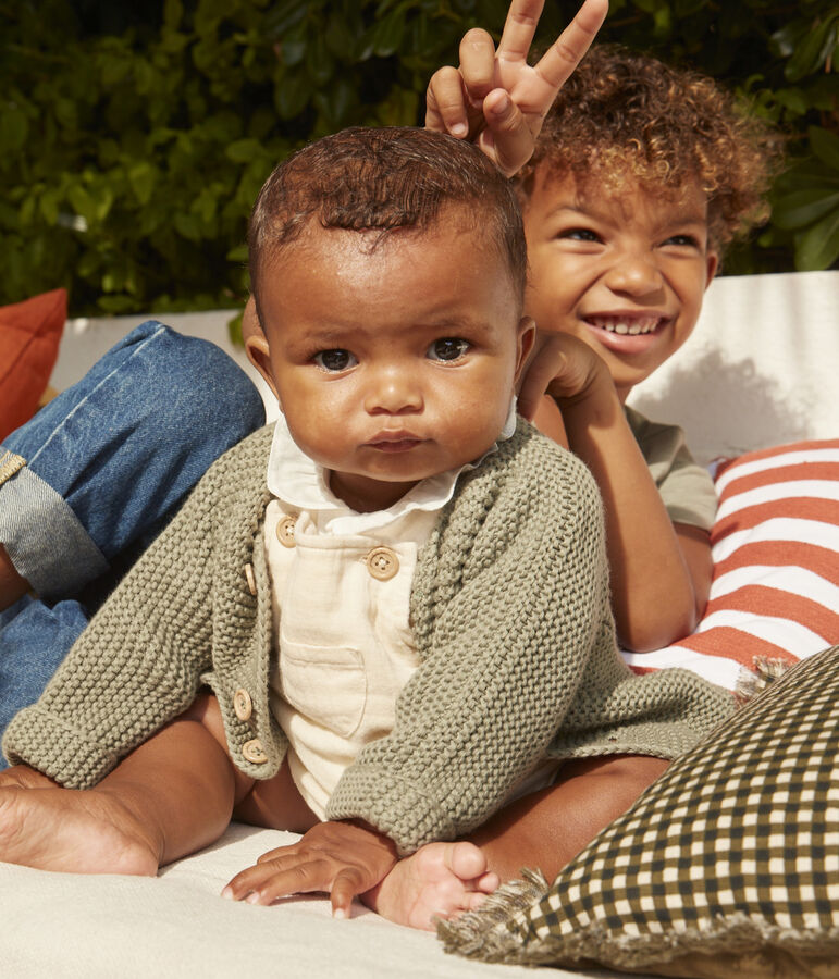 C&aacute;rdigan de punto bobo de algod&oacute;n para beb&eacute; verde