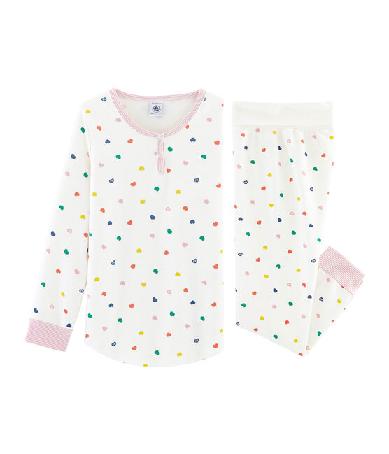 Pijama para niña de talle alto y punto doble cara blanco MARSHMALLOW/blanco MULTICO