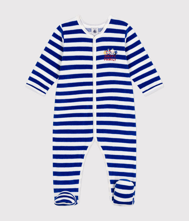 Pijama de terciopelo de Navidad para beb&eacute; azul/blanco