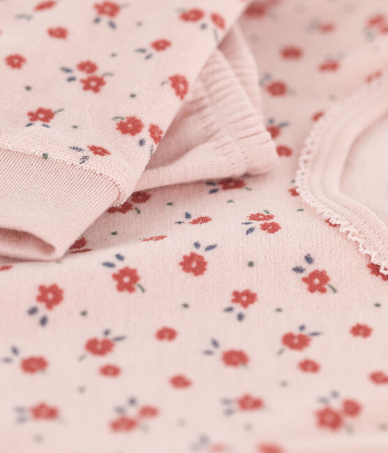 Camisón y leggings de terciopelo y algodón con flor para niña rosa SALINE/blanco MULTICO
