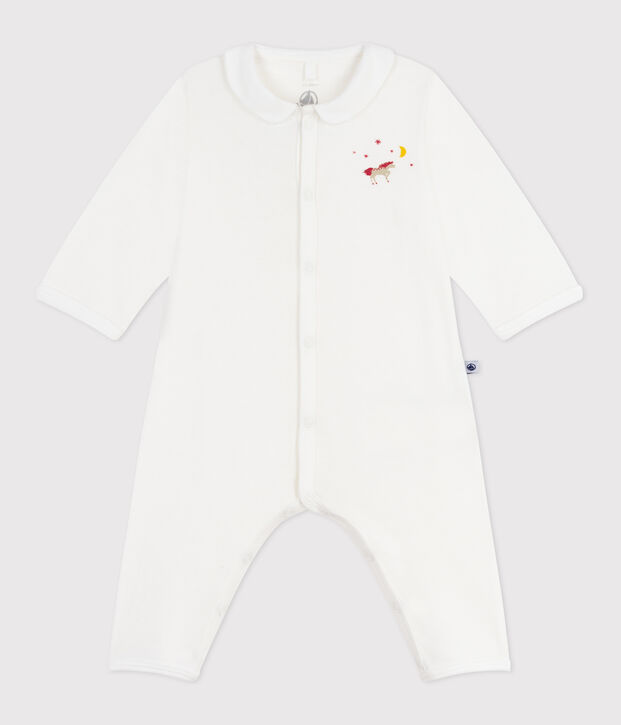 Pijama sin pies de algod&oacute;n liso para beb&eacute; blanco