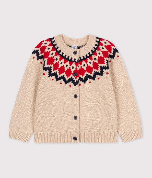 C&aacute;rdigan de lana y algod&oacute;n de ni&ntilde;a beige/multicolor
