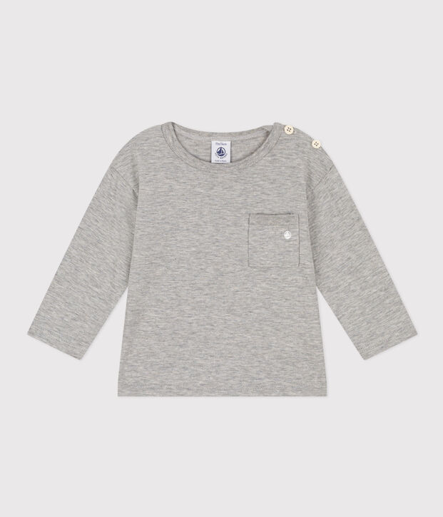Camiseta de manga larga de punto flameado para beb&eacute; gris