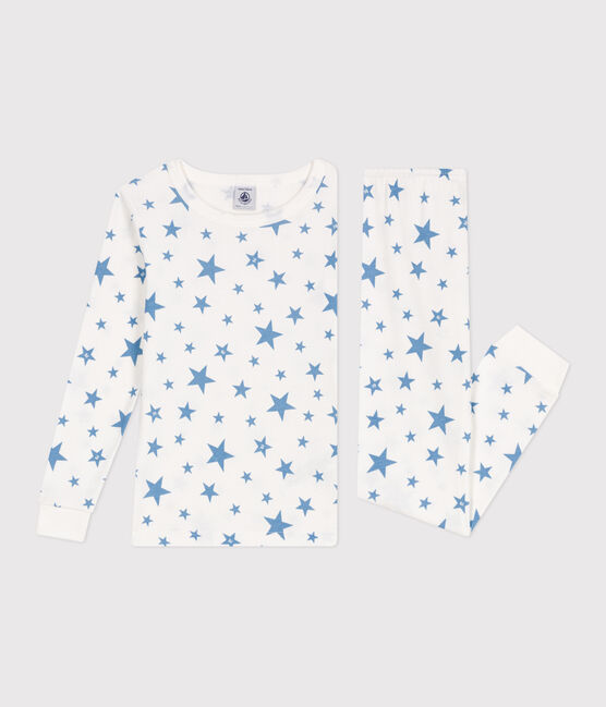 Pijama infantil muy entallado en algodón estampado  blanco MARSHMALLOW/azul ALASKA
