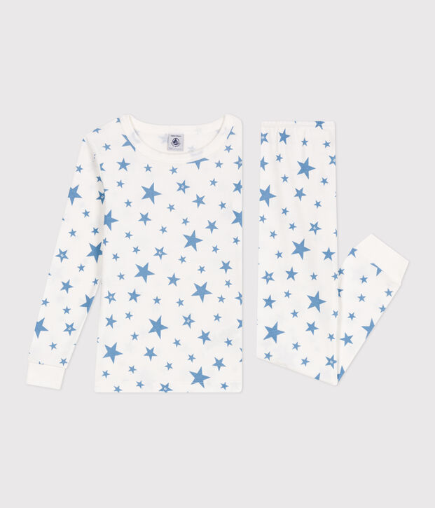 Pijama infantil muy entallado en algod&oacute;n estampado blanco/azul
