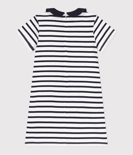 Vestido infantil de algodón de manga corta blanco MARSHMALLOW/azul SMOKING