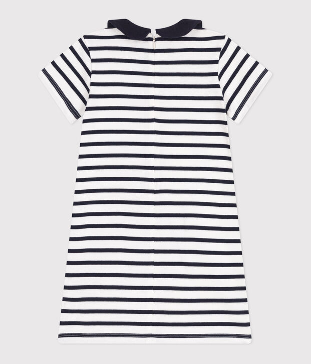 Vestido infantil de algod&oacute;n de manga corta blanco/azul