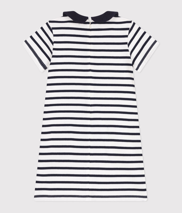 Vestido infantil de algod&oacute;n de manga corta blanco/azul