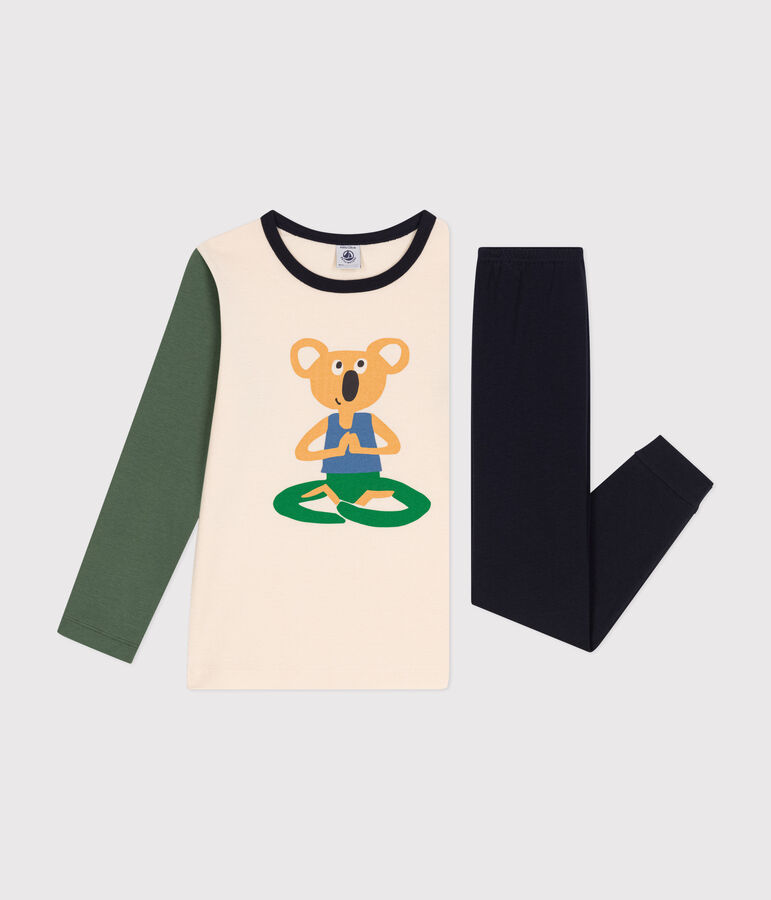 Pijama infantil liso de algod&oacute;n azul/multicolor