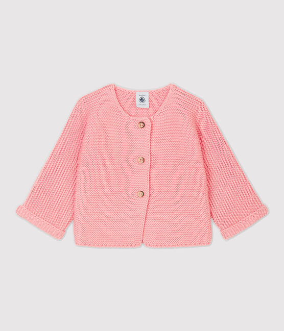 Cárdigan de lana y algodón de bebé. rosa CHARME