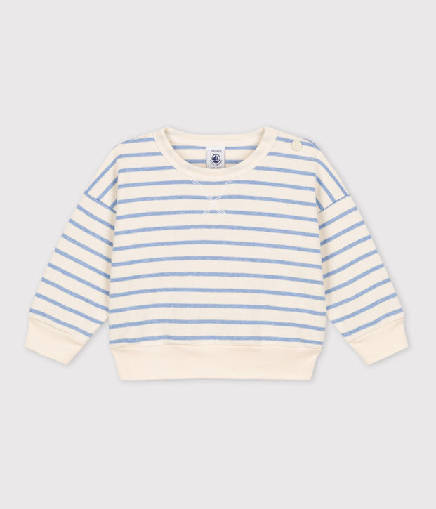 Sudadera a rayas marineras de algod&oacute;n de beb&eacute; crudo/azul
