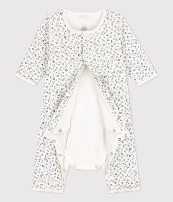 Bodyjama sin pies de algodón estampado para bebé blanco MARSHMALLOW/blanco MULTICO