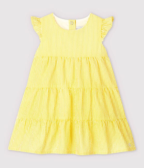 Vestido de manga corta de mil rayas de bebé niña amarillo SHINE/blanco MARSHMALLOW