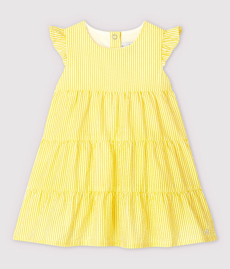 Vestido de manga corta de mil rayas de beb&eacute; ni&ntilde;a amarillo/blanco