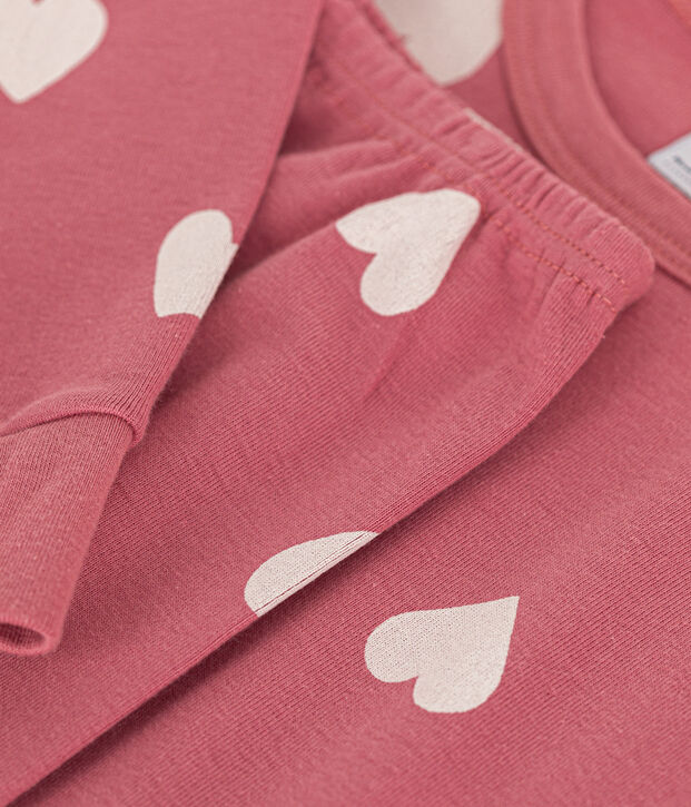 Pijama infantil de algod&oacute;n con estampado de coraz&oacute;n rosa/blanco