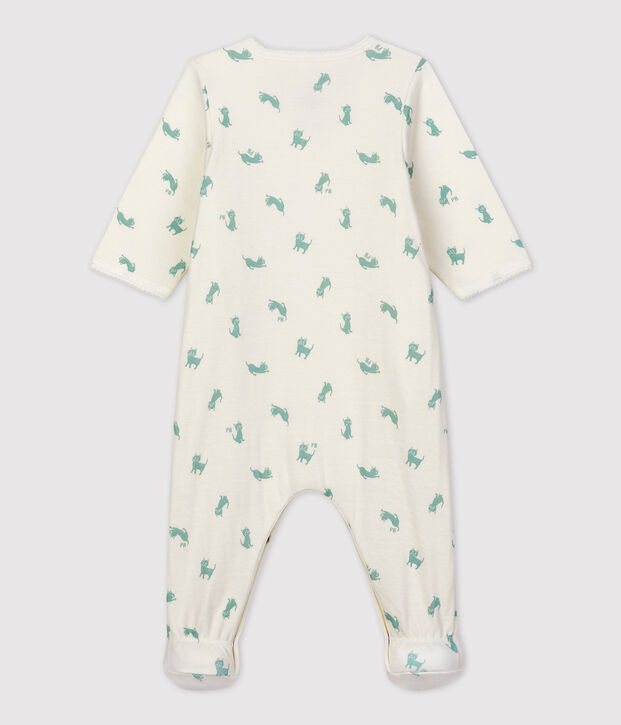 Bodyjama de algod&oacute;n org&aacute;nico de beb&eacute; blanco/verde