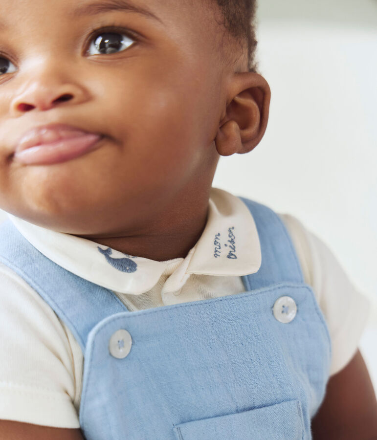 Peto corto liso de gasa de algod&oacute;n para beb&eacute; azul