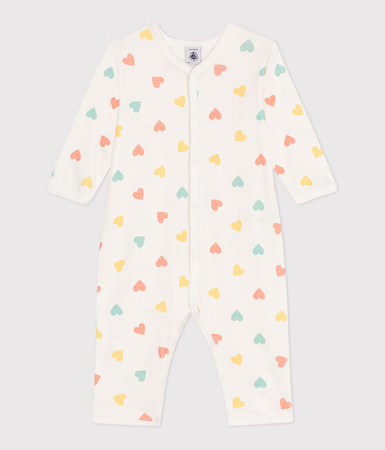 Pijama de algodón sin pies con corazones para bebé blanco MARSHMALLOW/blanco MULTICO