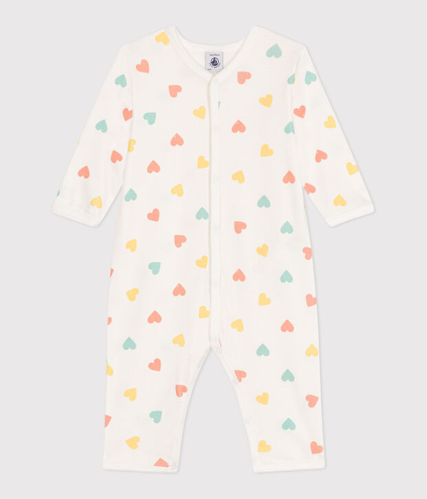 Pijama de algod&oacute;n sin pies con corazones para beb&eacute; blanco/multicolor