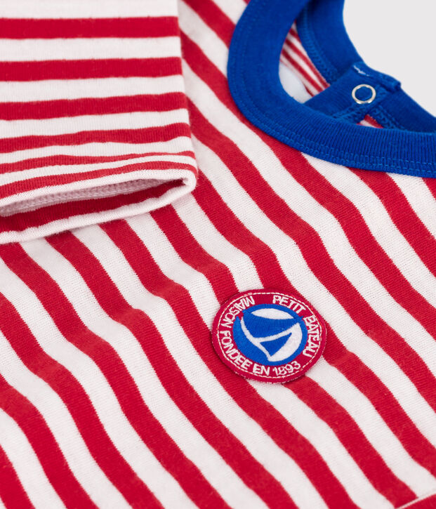 Camiseta de manga larga de algod&oacute;n a rayas para beb&eacute; rojo/crudo