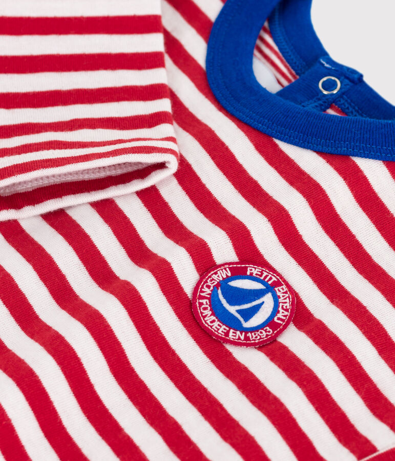 Camiseta de manga larga de algod&oacute;n a rayas para beb&eacute; rojo/crudo