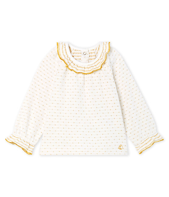 Blusa de manga larga en tela túbica con jacquard para bebé niña blanco MARSHMALLOW/amarillo OR