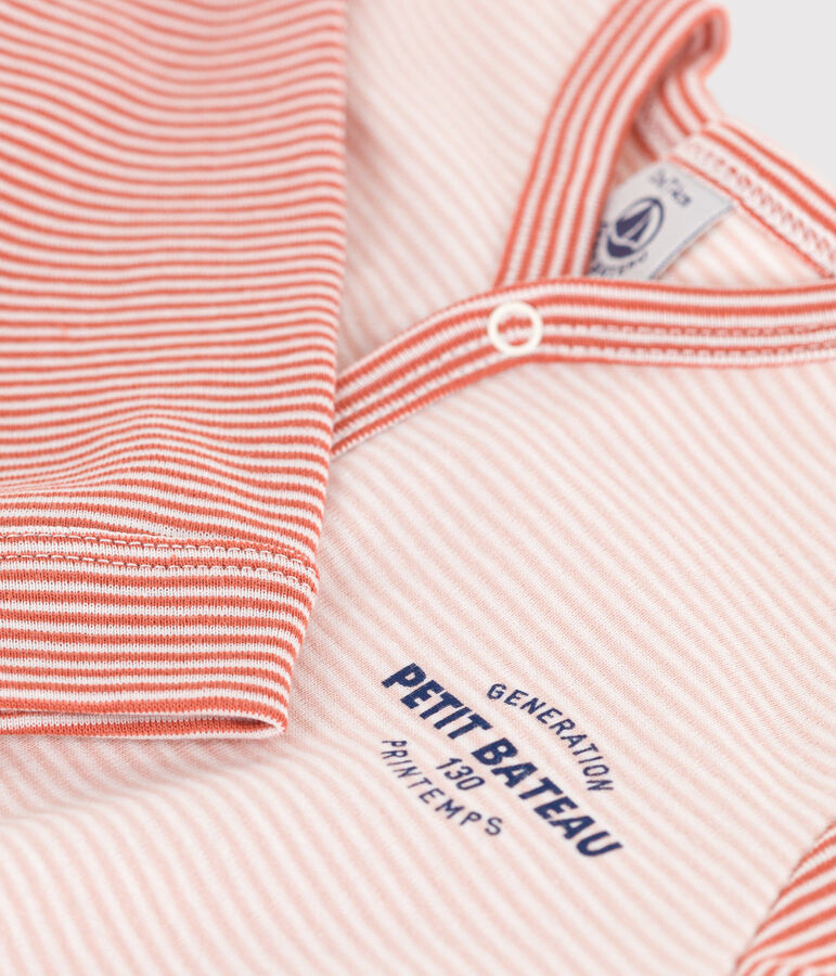 Pelele sin pies de algod&oacute;n milrayas rosa/blanco