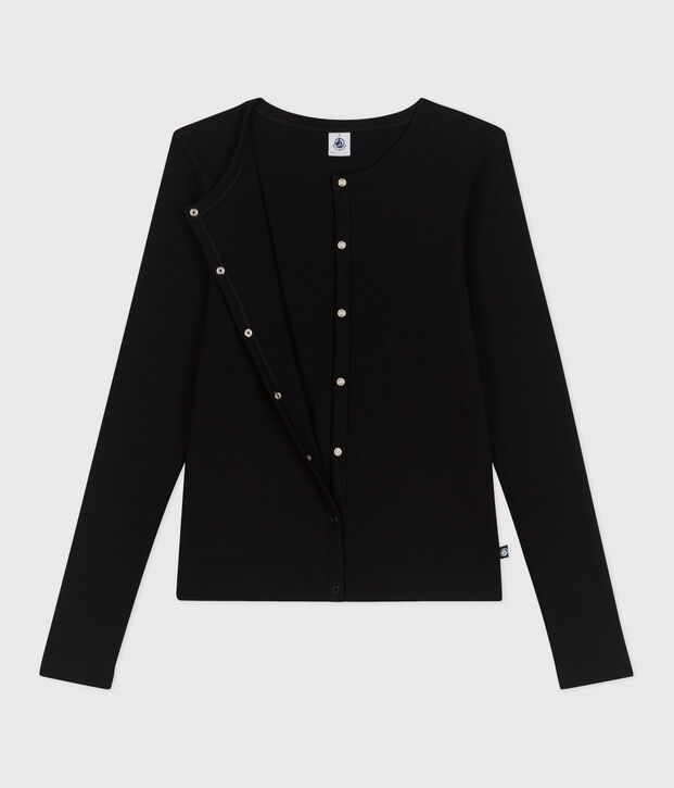 C&aacute;rdigan de algod&oacute;n liso para mujer negro