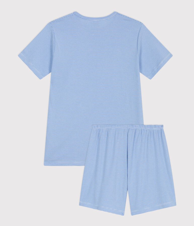Pijama infantil corto de algod&oacute;n a rayas azul/blanco