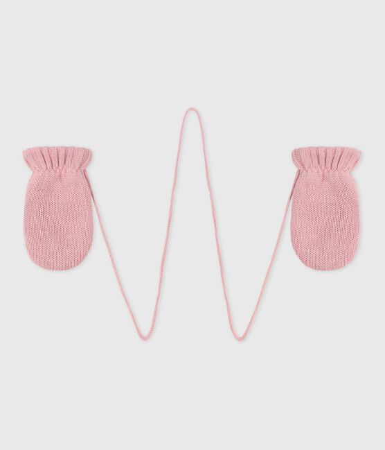 Manoplas de punto tricotado con forro polar para bebé rosa CHARME