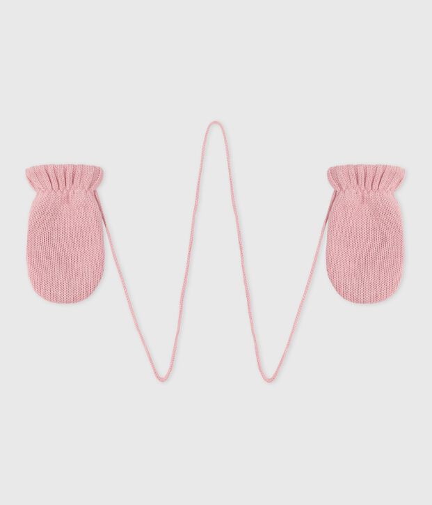 Manoplas de punto tricotado con forro polar para beb&eacute; rosa