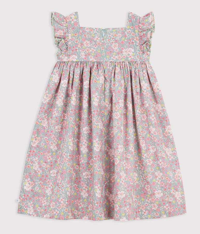Vestido infantil sin mangas de algod&oacute;n con estampado de flores azul/multicolor